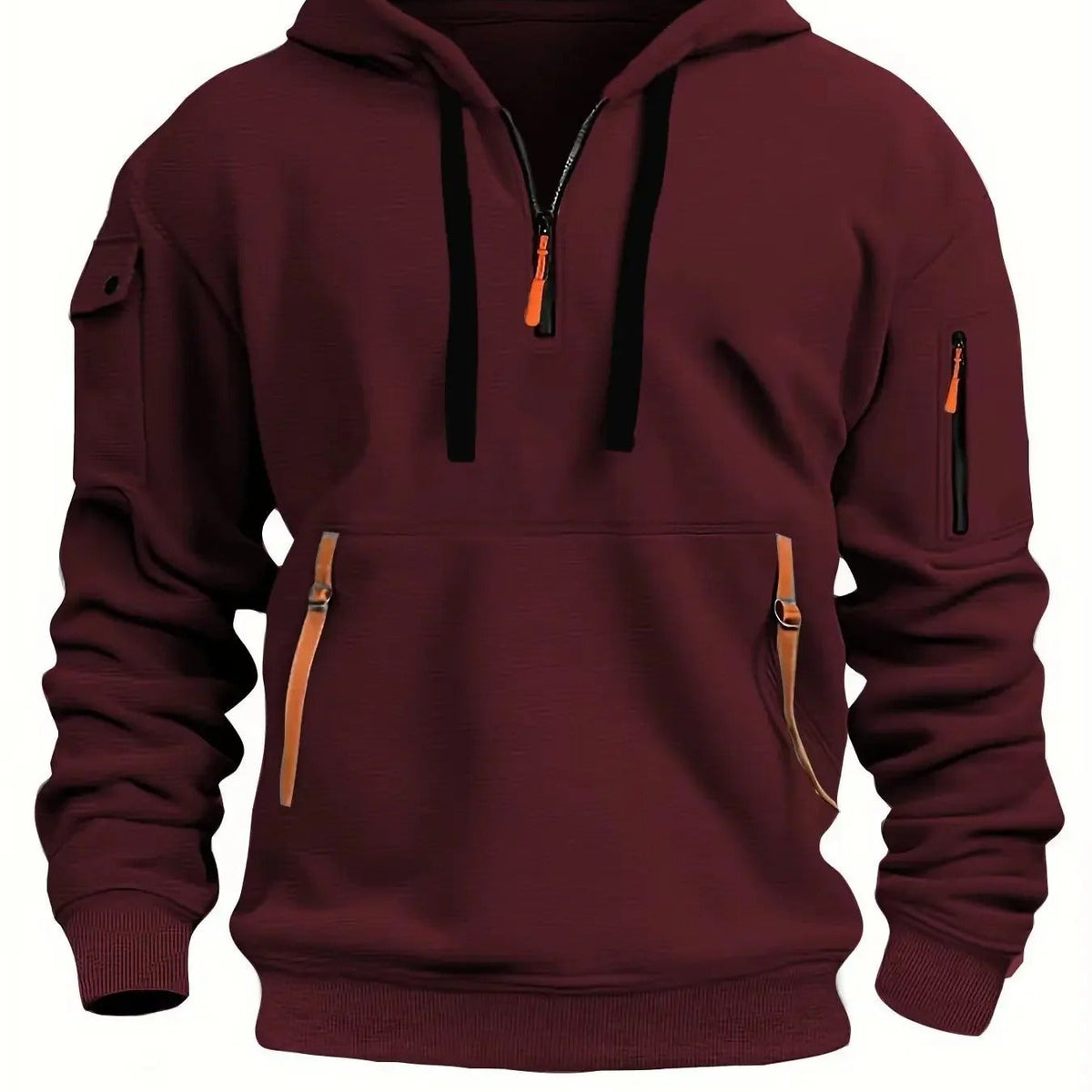 Plain Tactical Fleece Half Zip Zip Pocket Hoodie Men