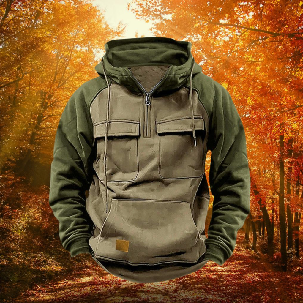 Plain Workwear Relaxed Fit Half Zip Cargo Hoodie Men