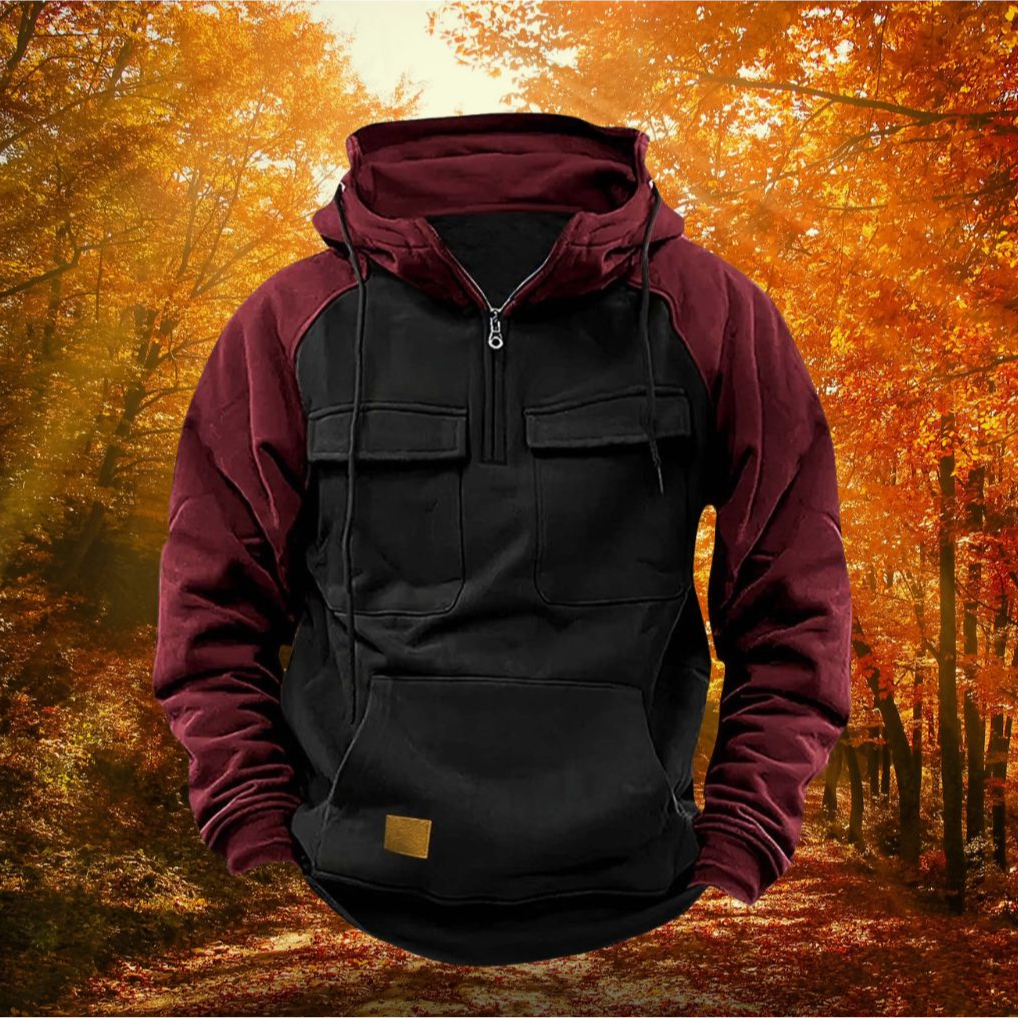 Plain Workwear Relaxed Fit Half Zip Cargo Hoodie Men