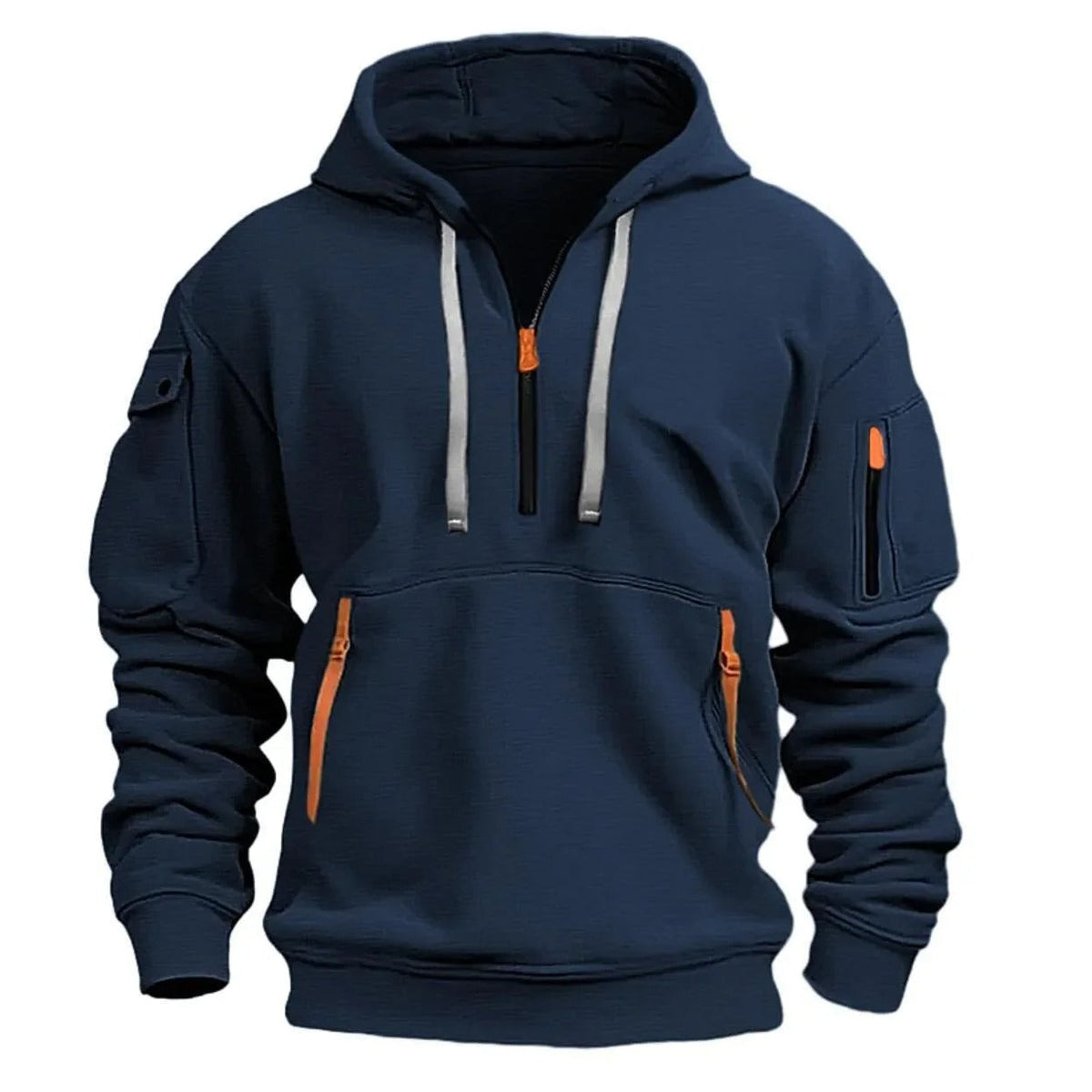 Plain Tactical Fleece Half Zip Zip Pocket Hoodie Men