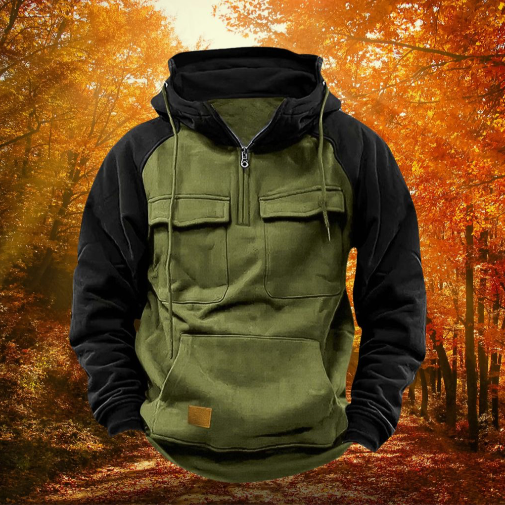 Plain Workwear Relaxed Fit Half Zip Cargo Hoodie Men