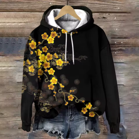 Penny | Floral Printed Drawstring Pullover Oversized Winter Hoodie Women