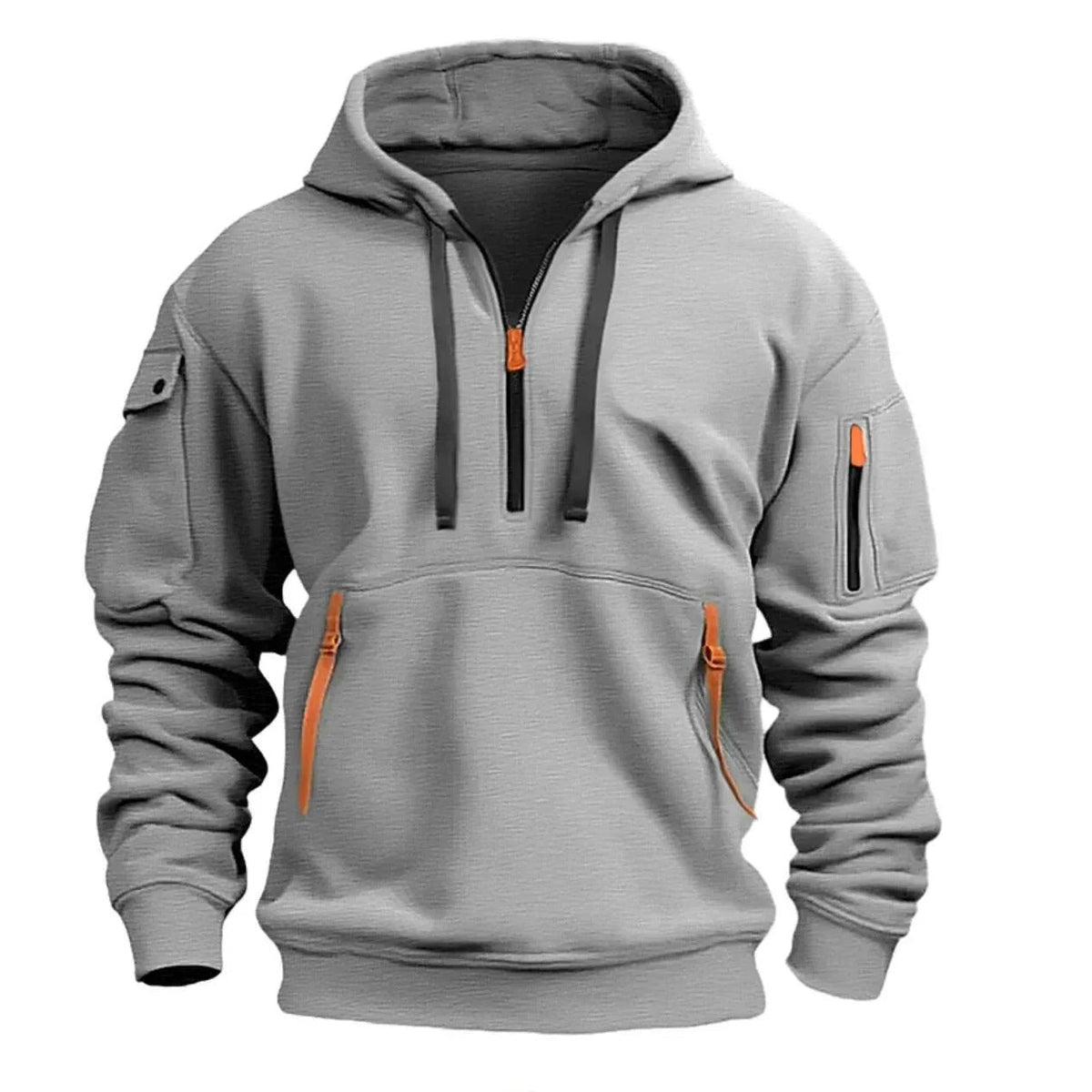 Plain Tactical Fleece Half Zip Zip Pocket Hoodie Men