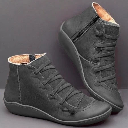 Flat Autumn Faux Leather Ankle Boots Women