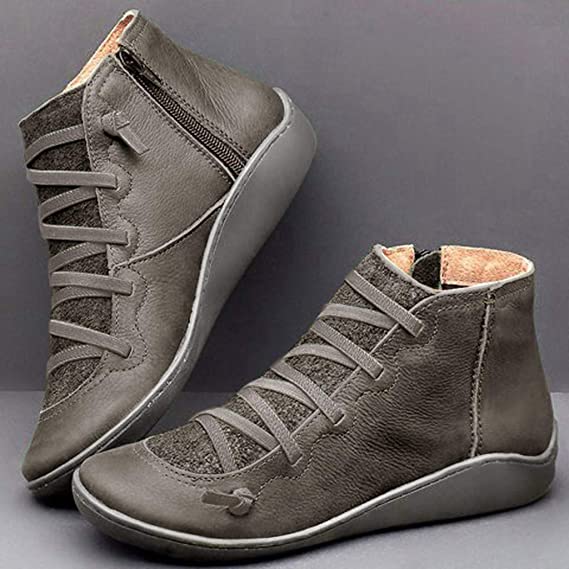 Flat Autumn Faux Leather Ankle Boots Women