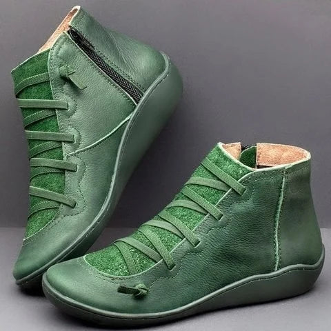 Flat Autumn Faux Leather Ankle Boots Women