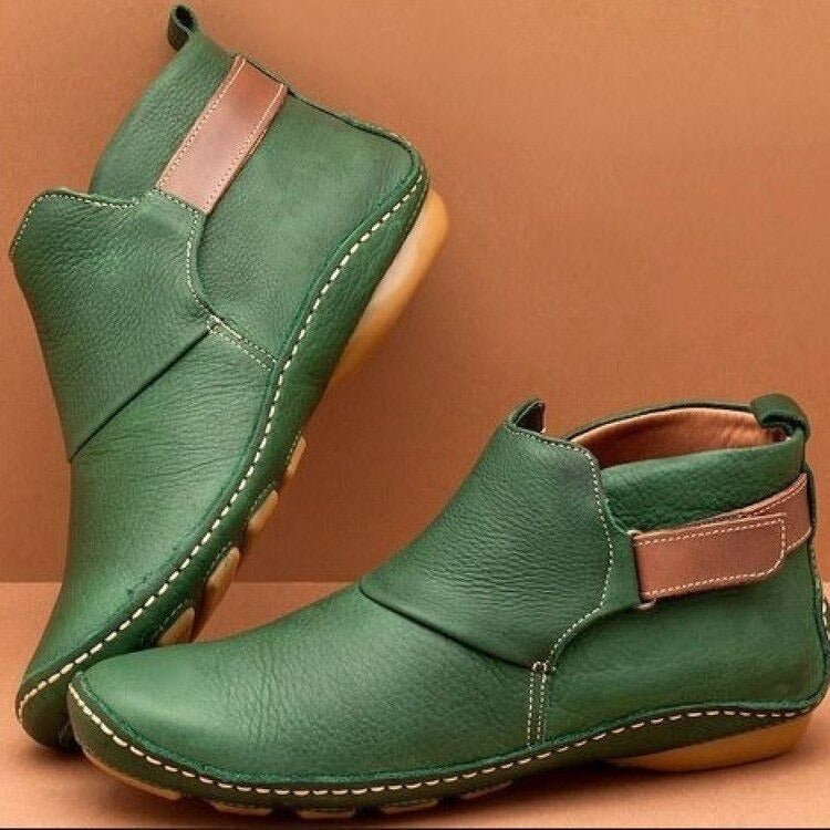 Ruched Flat Pull On Autumn Faux Leather Ankle Boots Women