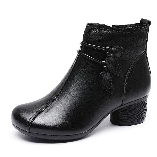 Fleece Lined Block Heeled Zip Up Autumn Winter Faux Leather Ankle Boots Women