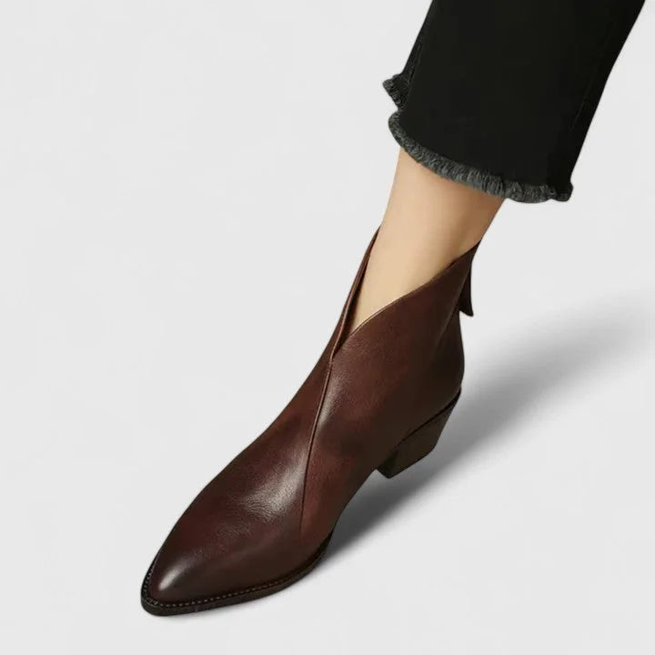 Cut Out Block Heeled Pointed Toe Zip Up Autumn Smart Faux Leather Ankle Boots Women