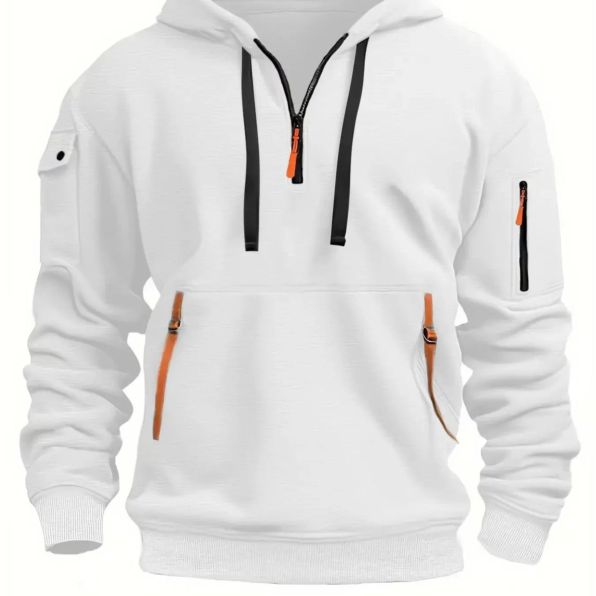 Plain Tactical Fleece Half Zip Zip Pocket Hoodie Men