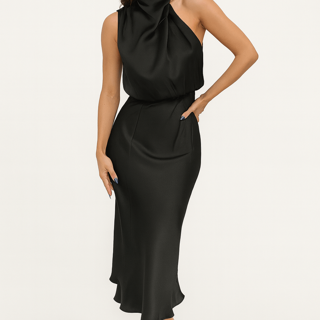 Halter Neck Sleeveless Satin Midi Evening Dress Women