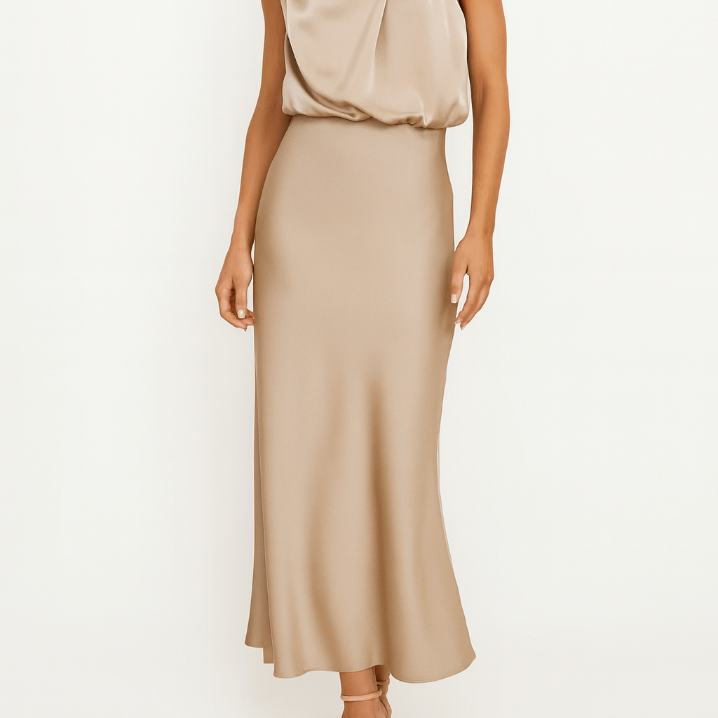 Halter Neck Sleeveless Satin Midi Evening Dress Women