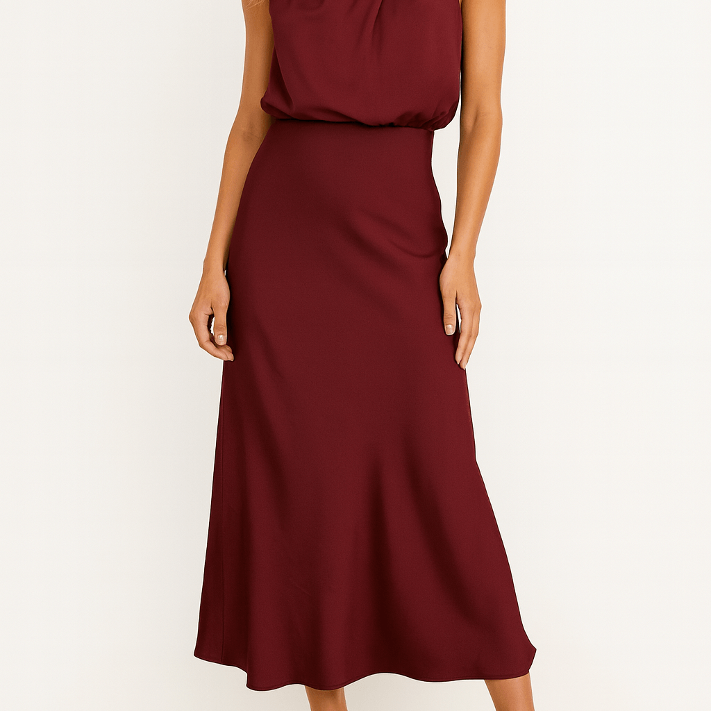 Halter Neck Sleeveless Satin Midi Evening Dress Women