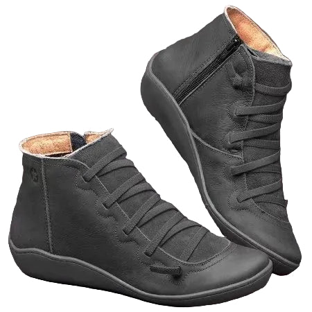 Flat Round Toe Lace Up Autumn Faux Leather Ankle Boots Women