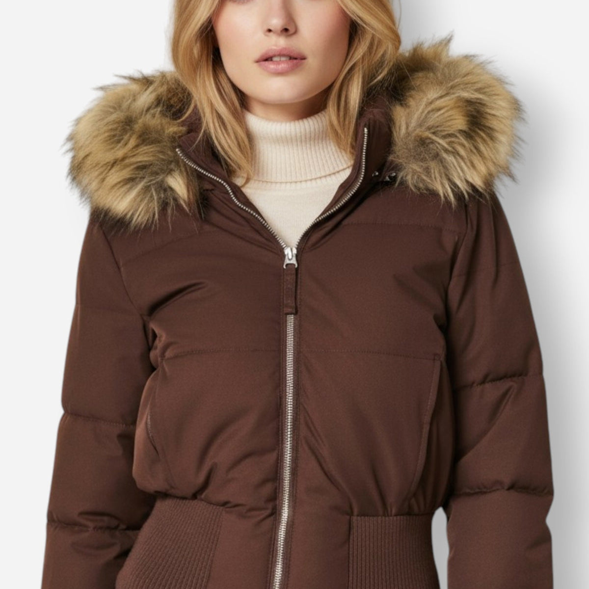 Kayla | Quilted Hooded Faux Fur Cropped Bomber Jacket Women