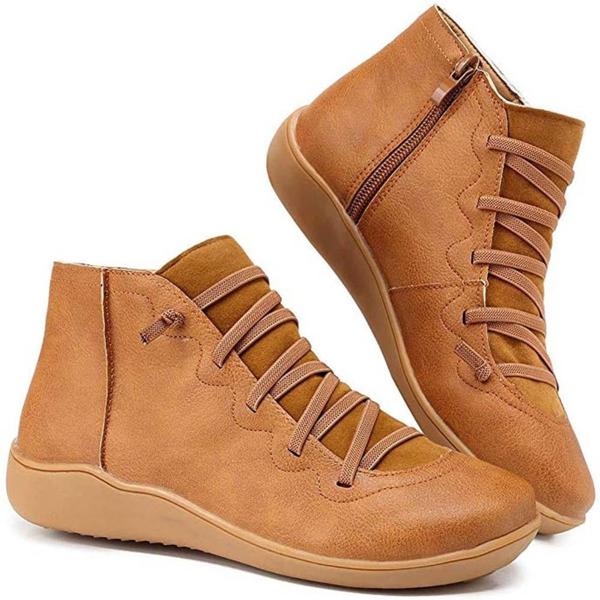 Flat Round Toe Autumn Faux Leather Ankle Boots Women