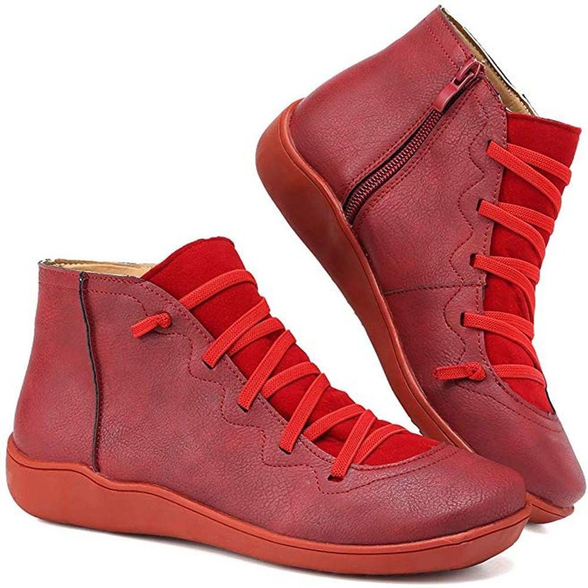 Flat Round Toe Autumn Faux Leather Ankle Boots Women