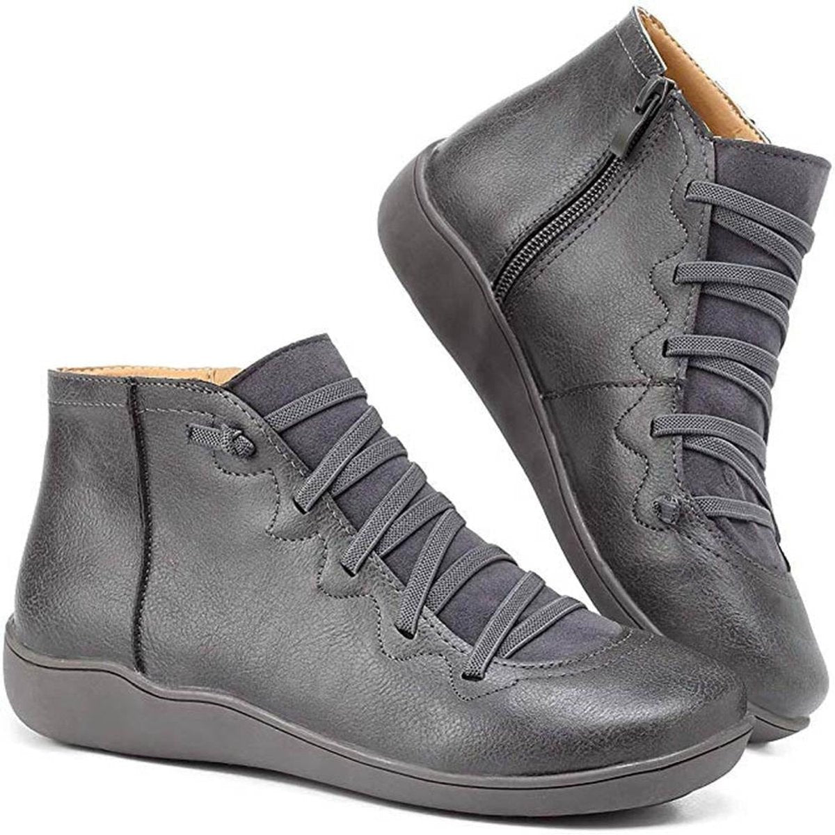 Flat Round Toe Autumn Faux Leather Ankle Boots Women