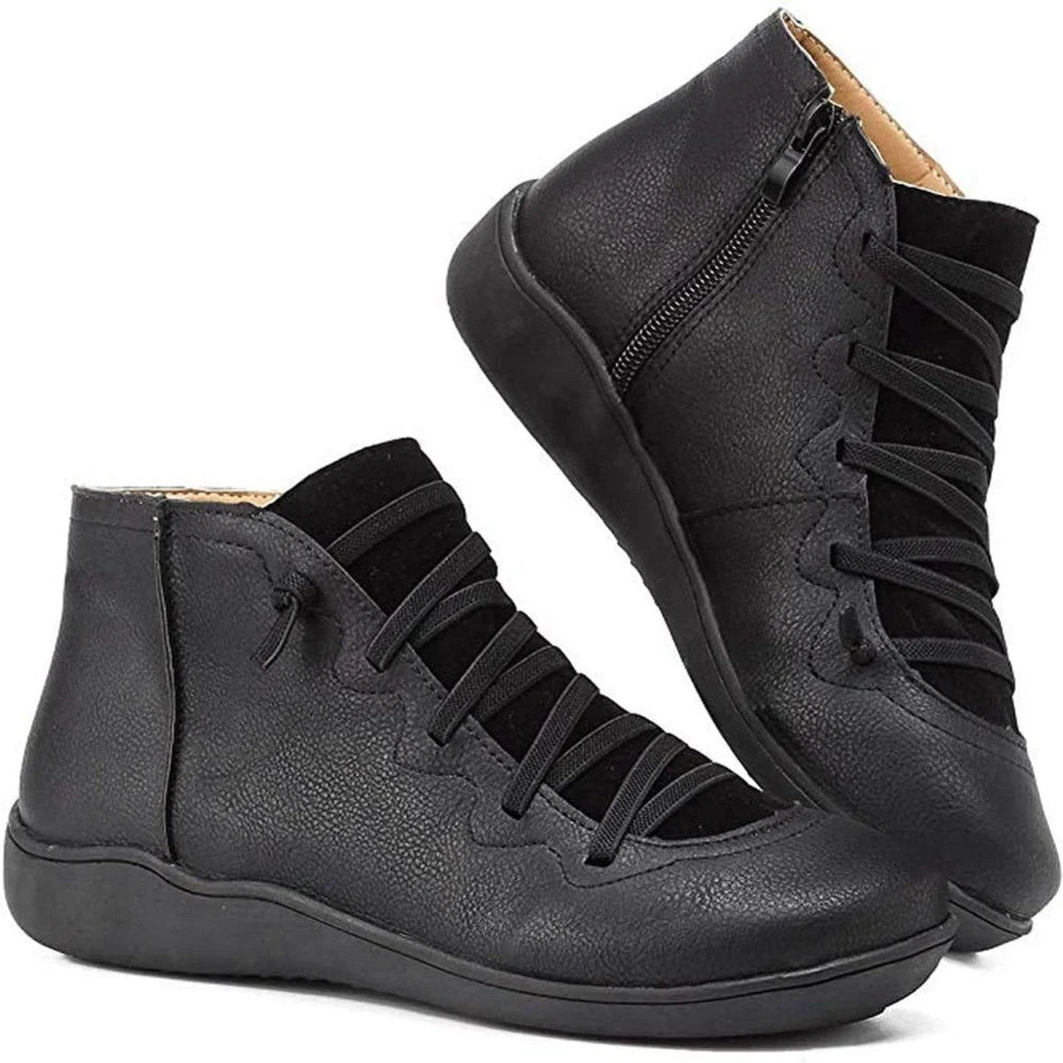 Flat Round Toe Autumn Faux Leather Ankle Boots Women