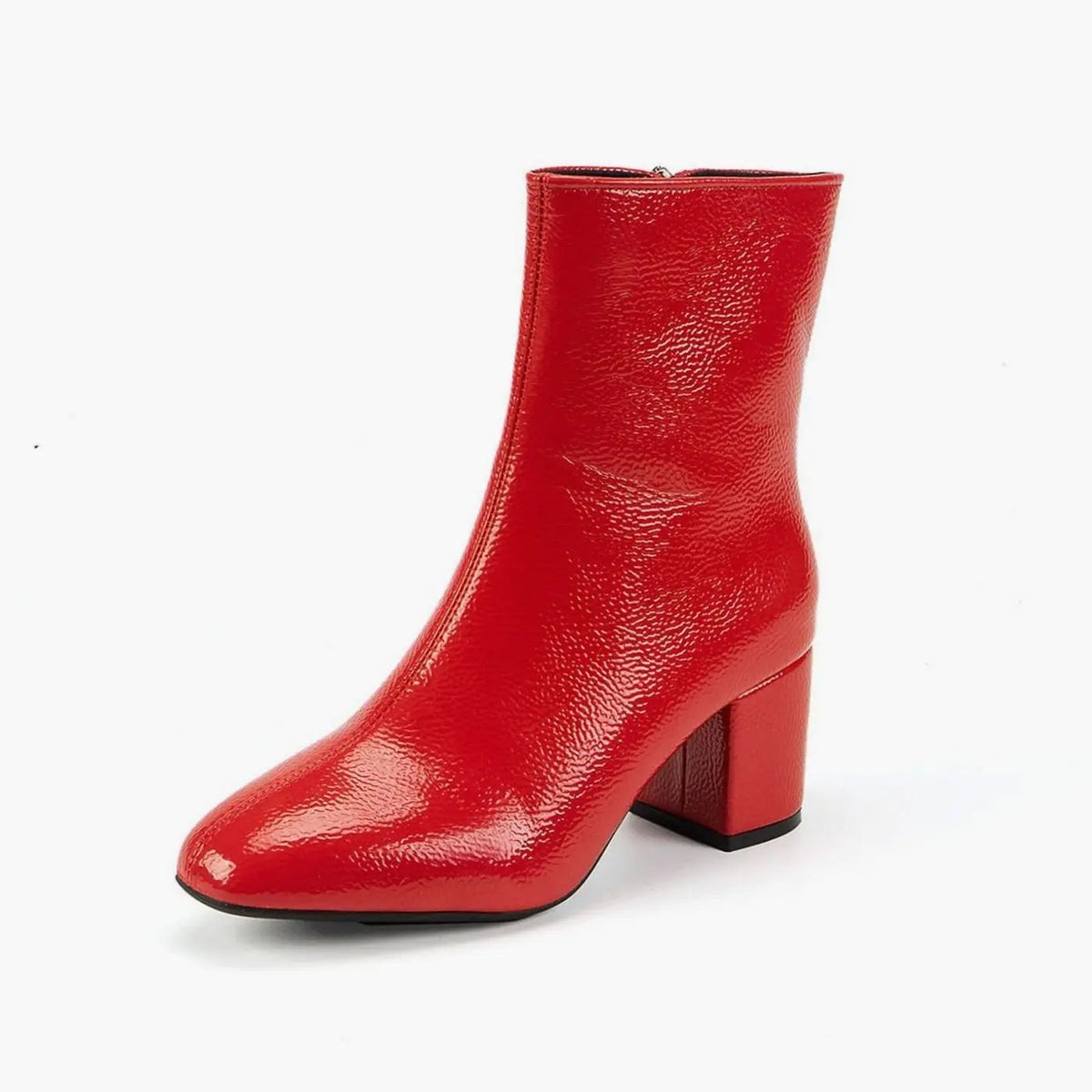 Faux Leather Block Heeled Square Toe Zip Up Patent Autumn Smart Ankle Boots Women