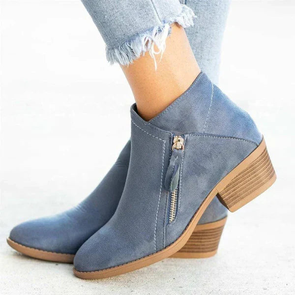 Block Heeled Round Toe Zip Up Autumn Faux Suede Ankle Boots Women