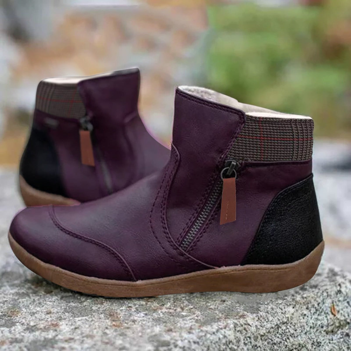 Round Toe Zip Up Autumn Winter Faux Leather Ankle Boots Women