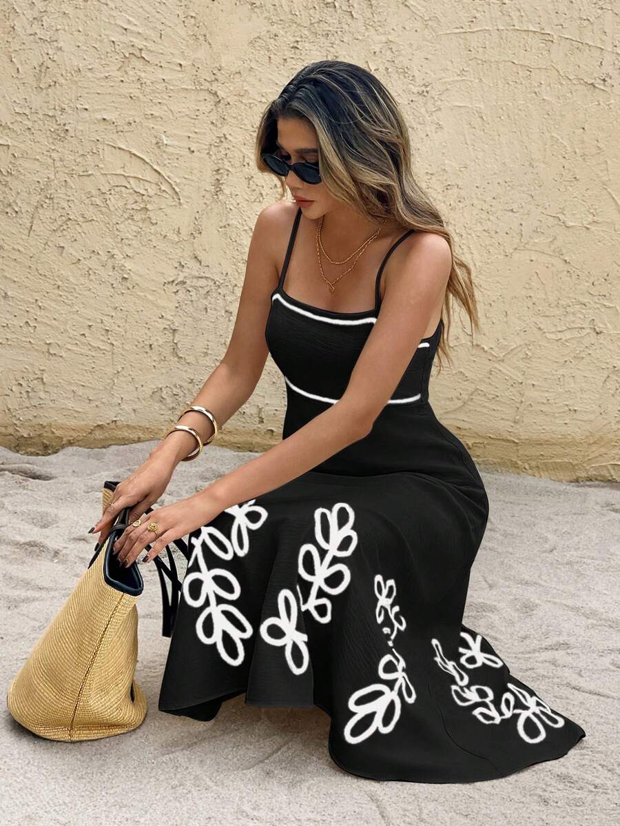 square neck strappy midi dress ASOS DESIGN square neck strappy midi dress in polka dot print