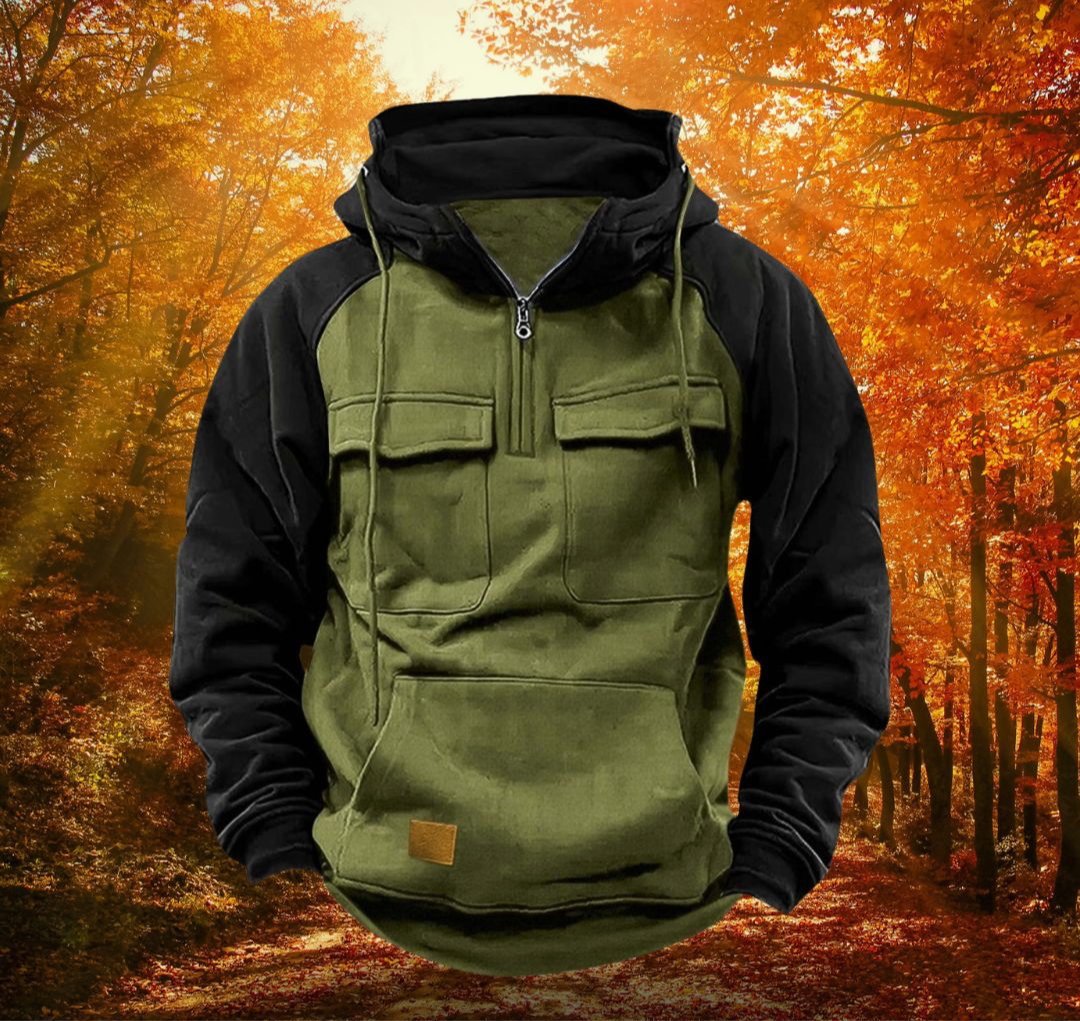 Plain Workwear Relaxed Fit Half Zip Cargo Hoodie Men