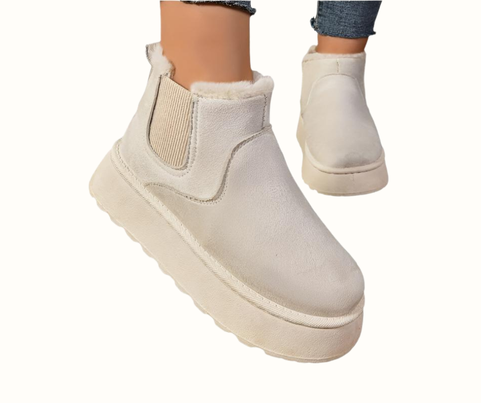 Fur Lined Low Suede Platform Winter Chelsea Boots Women