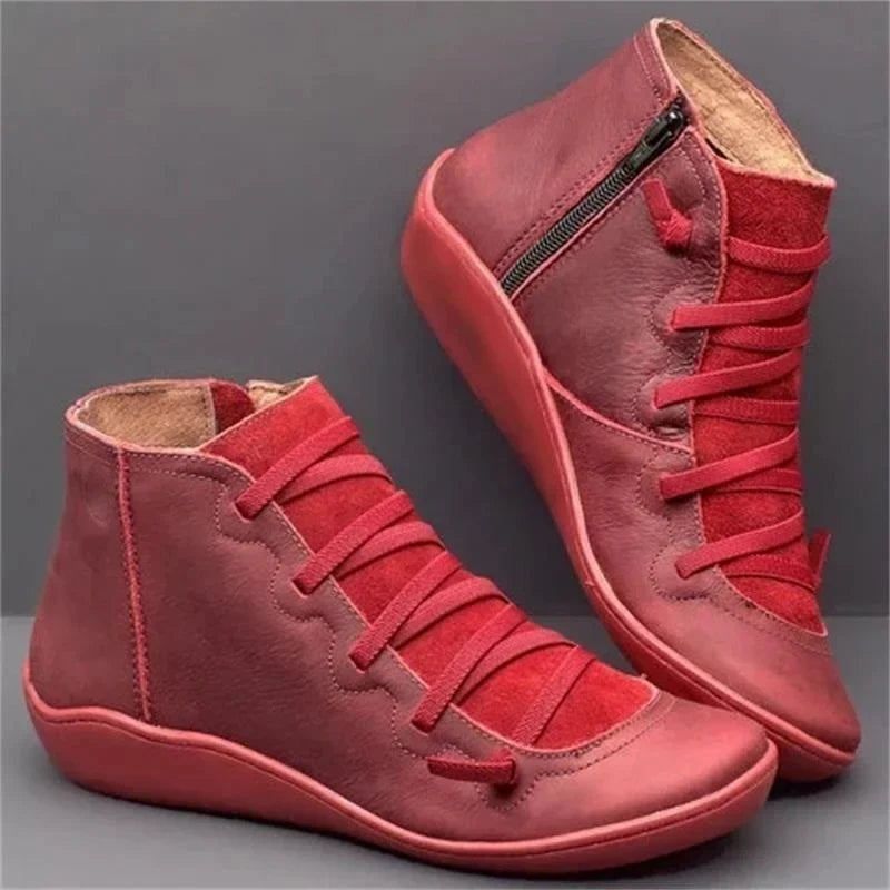 Flat Autumn Faux Leather Ankle Boots Women