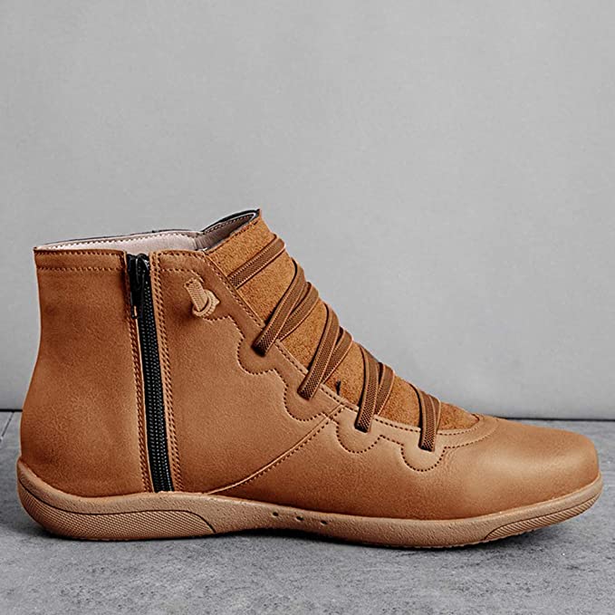Flat Autumn Faux Leather Ankle Boots Women