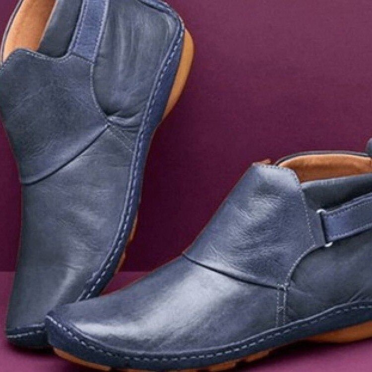 Ruched Flat Pull On Autumn Faux Leather Ankle Boots Women