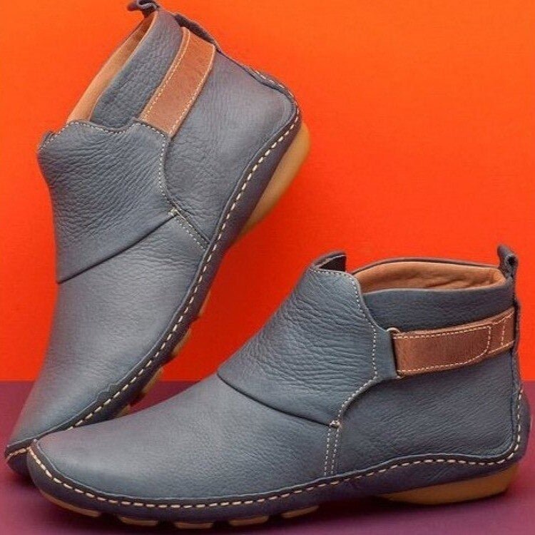 Ruched Flat Pull On Autumn Faux Leather Ankle Boots Women