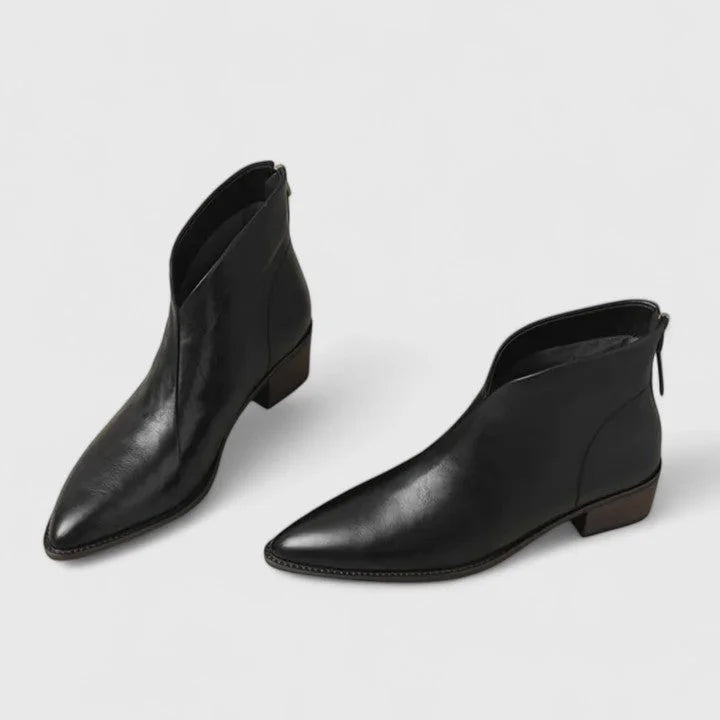 Cut Out Block Heeled Pointed Toe Zip Up Autumn Smart Faux Leather Ankle Boots Women