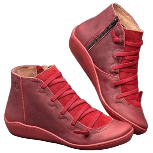 Flat Round Toe Lace Up Autumn Faux Leather Ankle Boots Women