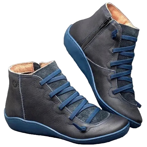 Flat Round Toe Lace Up Autumn Faux Leather Ankle Boots Women
