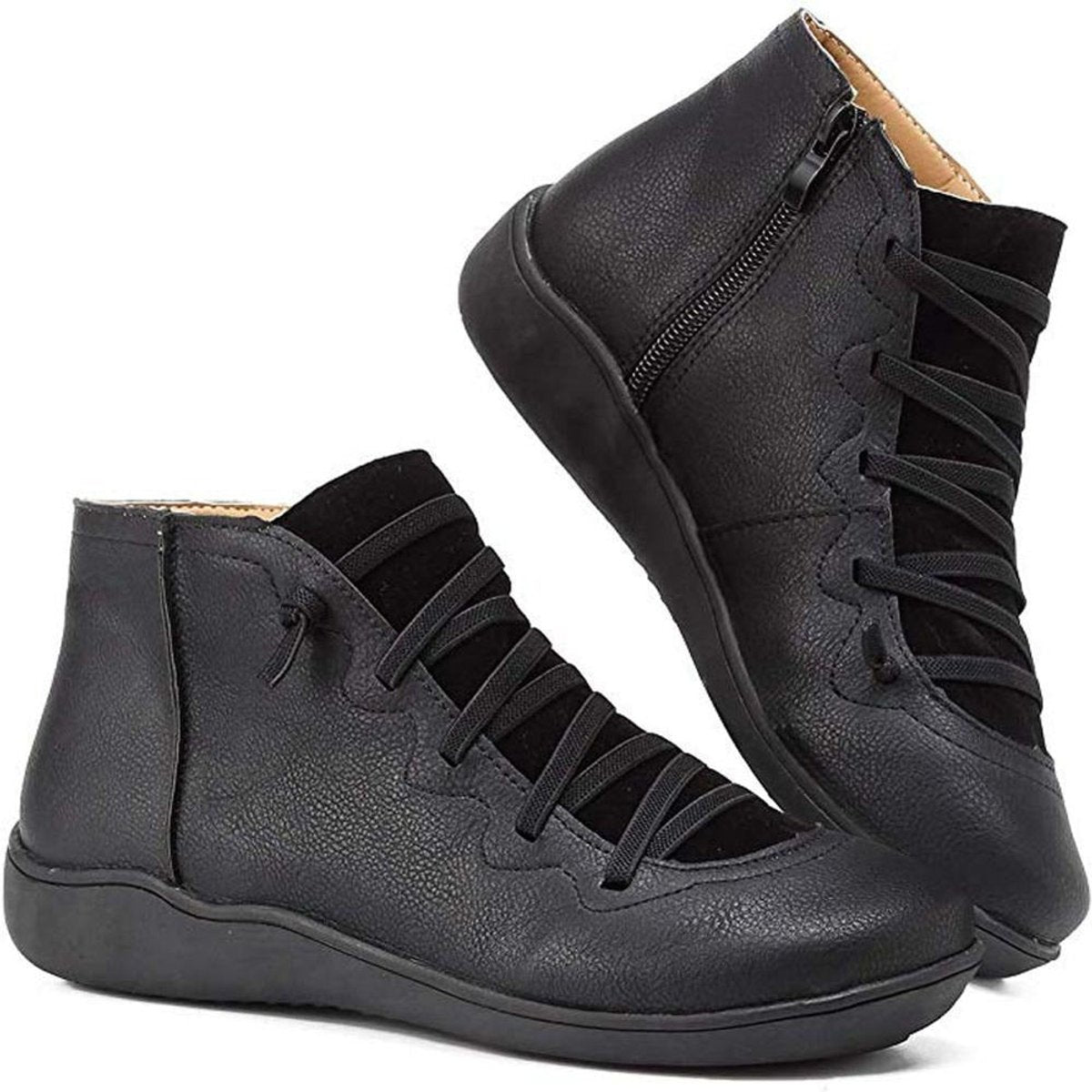 Flat Round Toe Autumn Faux Leather Ankle Boots Women