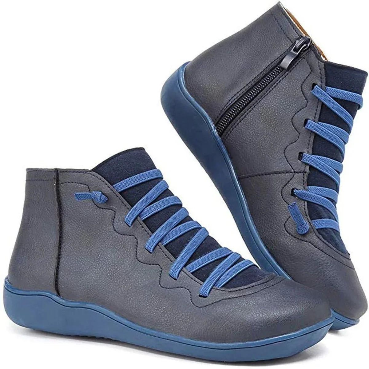 Flat Round Toe Autumn Faux Leather Ankle Boots Women