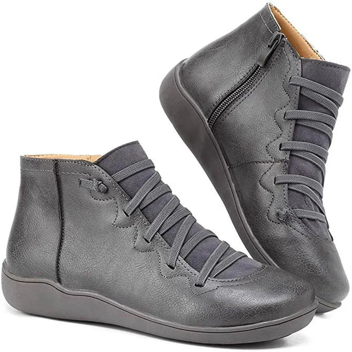 Flat Round Toe Autumn Faux Leather Ankle Boots Women
