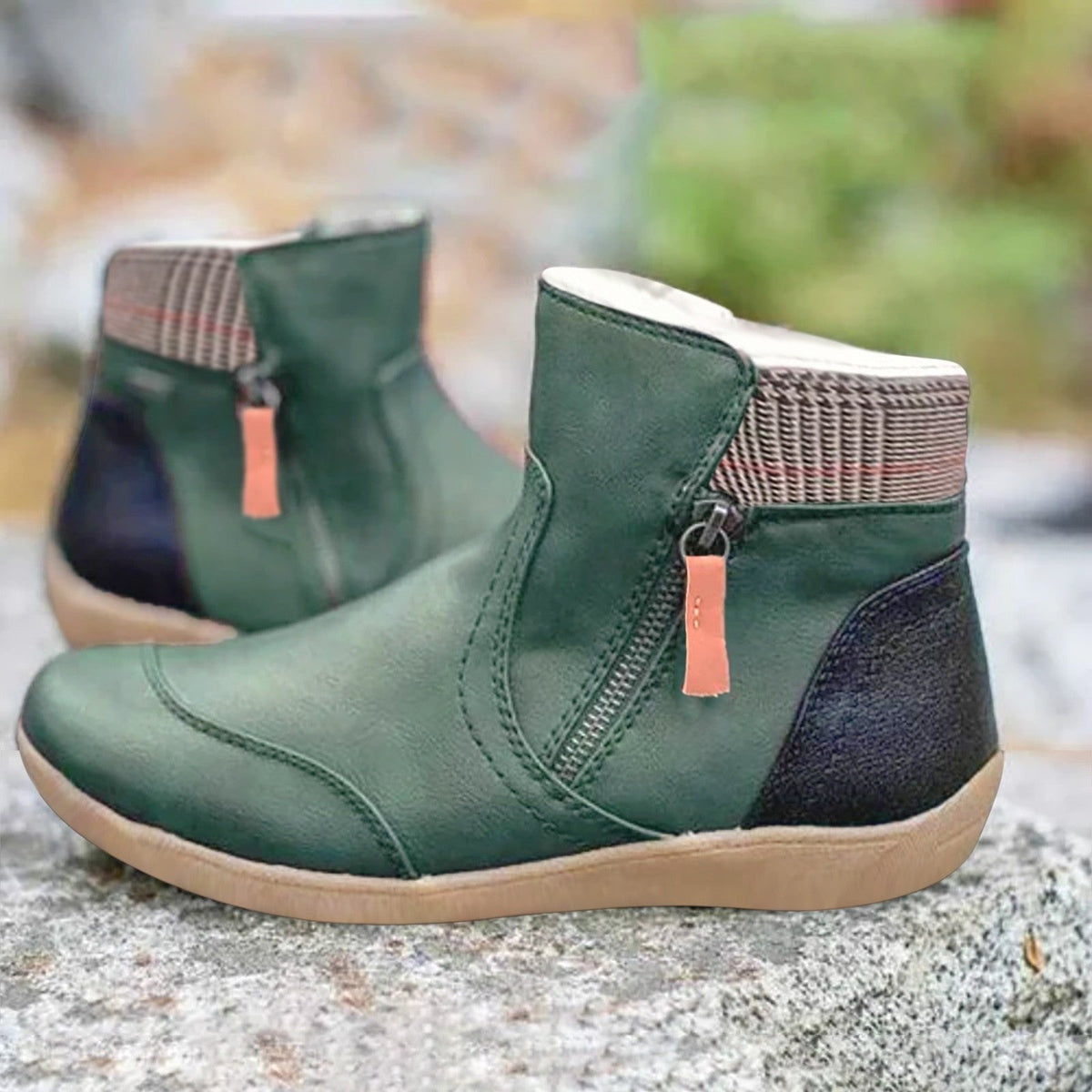Round Toe Zip Up Autumn Winter Faux Leather Ankle Boots Women