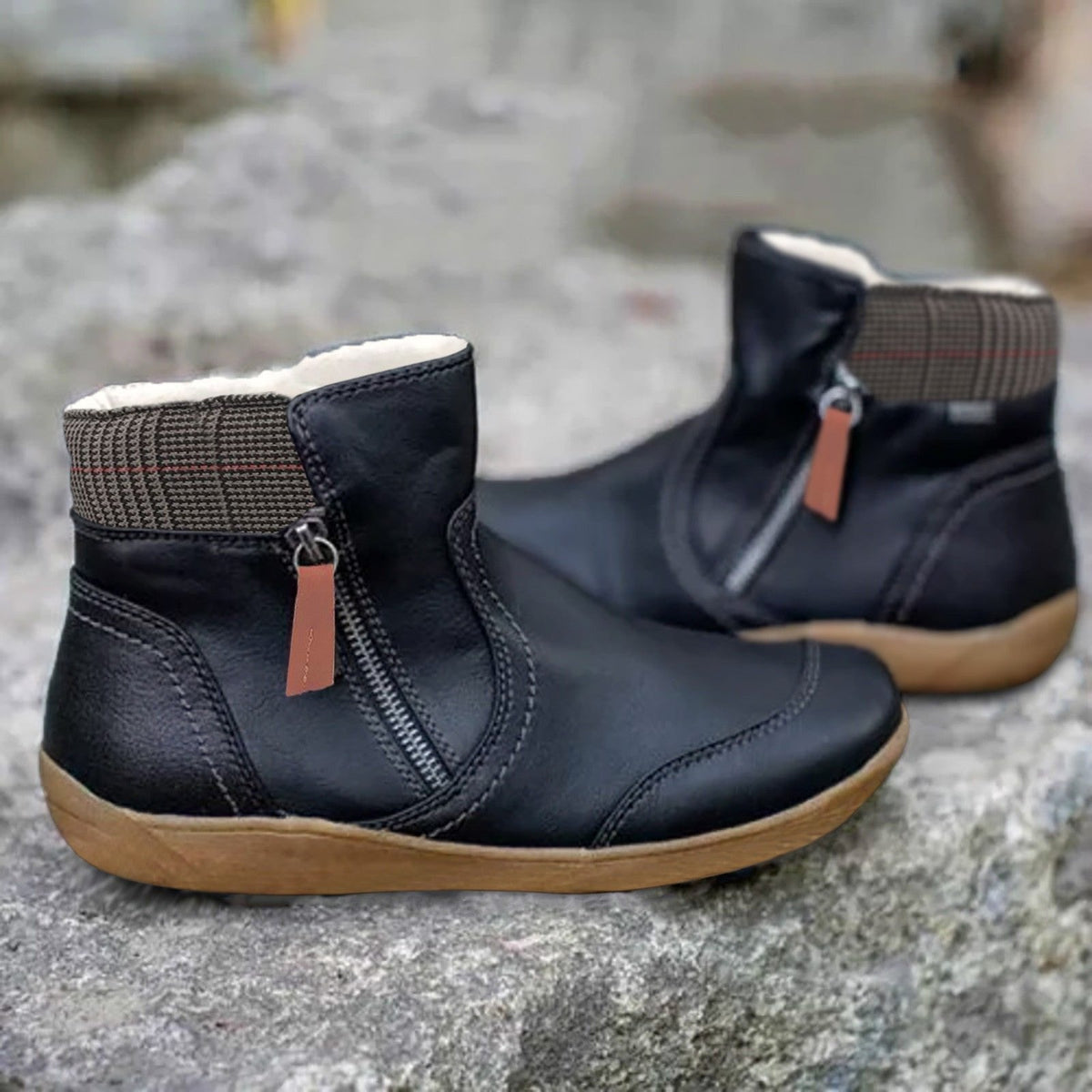 Round Toe Zip Up Autumn Winter Faux Leather Ankle Boots Women