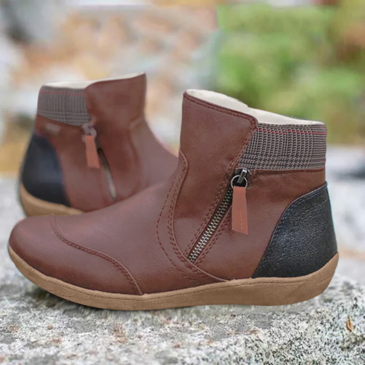 Round Toe Zip Up Autumn Winter Faux Leather Ankle Boots Women
