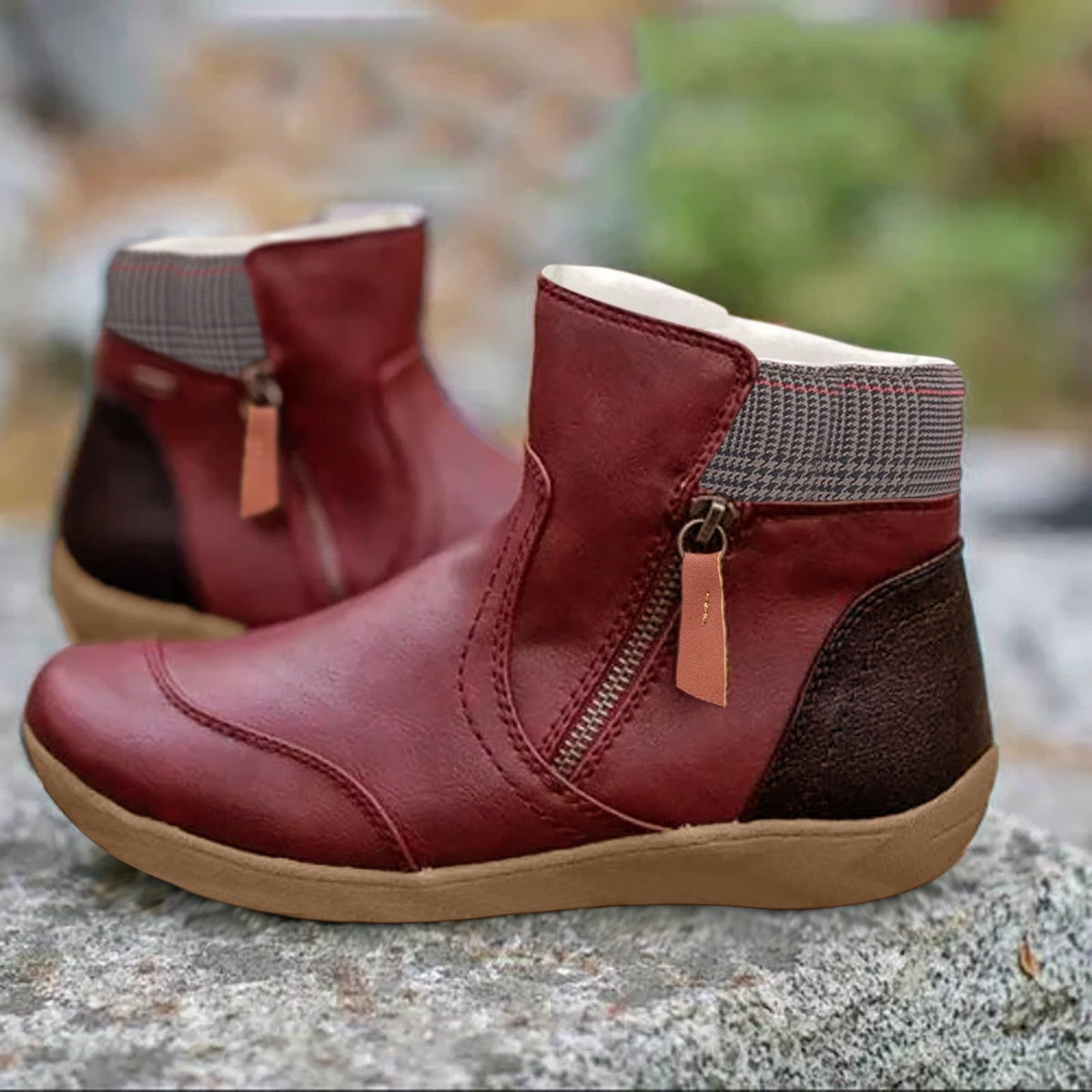 Round Toe Zip Up Autumn Winter Faux Leather Ankle Boots Women